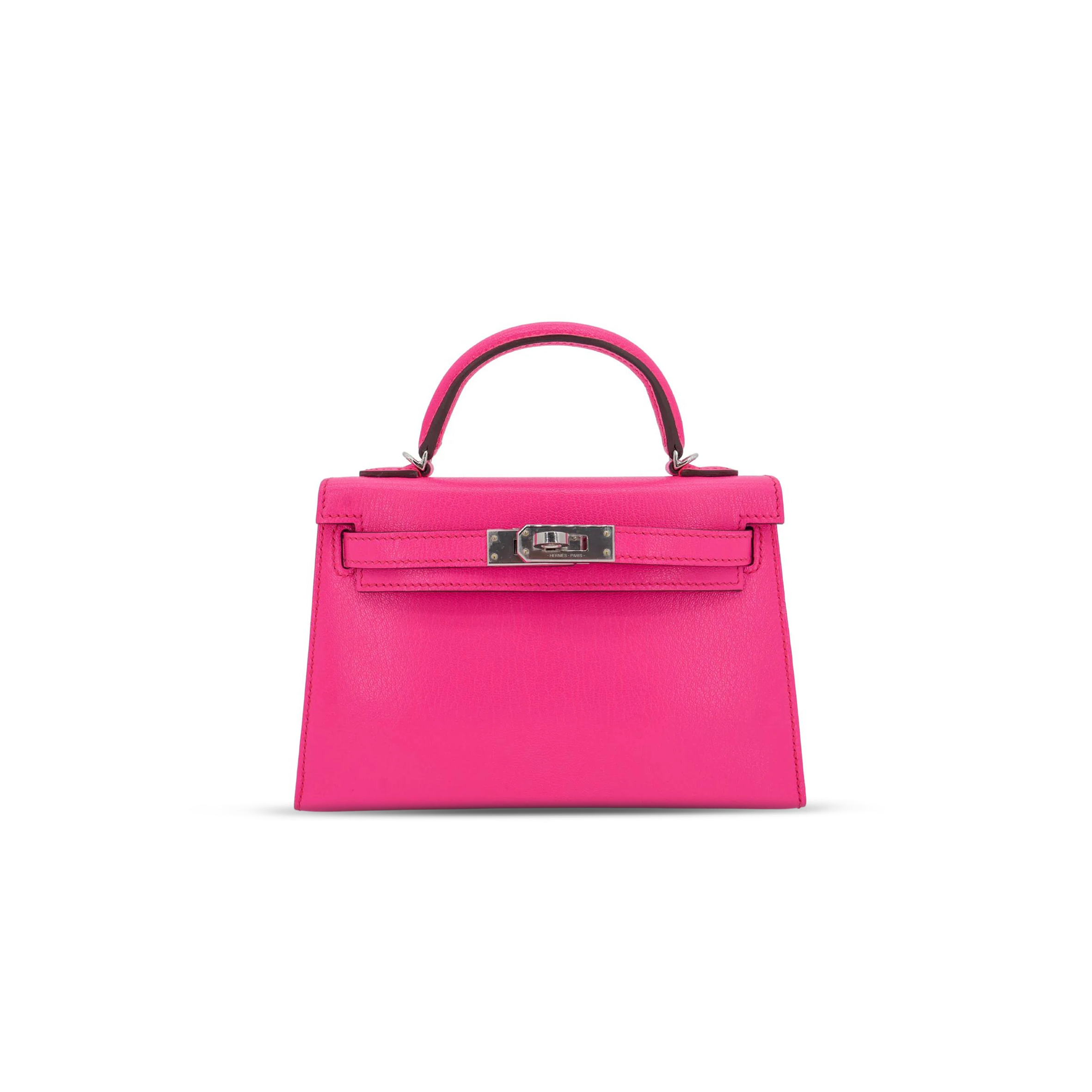H**mes kelly ii sellier mini rose pop chevre leather palladium hardware 103785 (20*11*6cm)